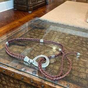 Vintage Brighton 1994 Brown Hip Western Split Braid Leather Lasso Rope Bel